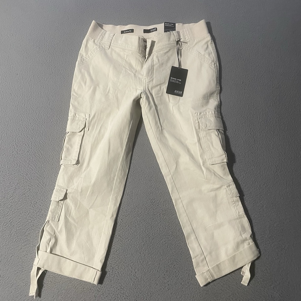 ANA Cropped Modern Fit Low Rise Cargo Pants Beige Women's Size 10